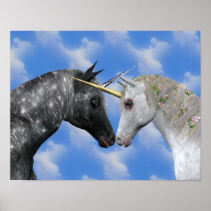 Unicornsキスをするファンタジーポスター ポスター