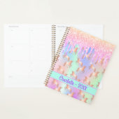 Unicornsピンクのドリップ名ホログラフィック プランナー手帳 (ディスプレー)