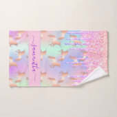 Unicornsピンク紫のドリップス名の女の子 バスタオルセット (ハンドタオル)