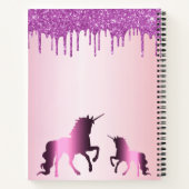 Unicornsピンク紫グリッター名 ノートブック (裏面)