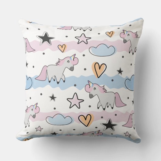 Unicorns and stars pattern クッション (正面)