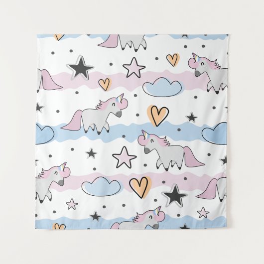 Unicorns and stars pattern タペストリー (正面)