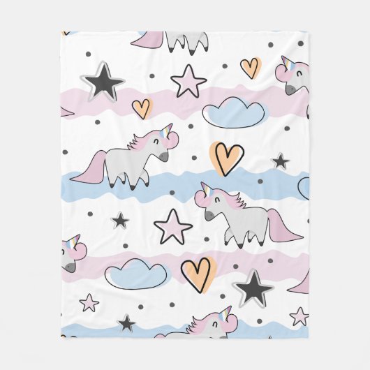 Unicorns and stars pattern フリースブランケット (正面)