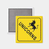 Unicorns crossing, Yellow Warning Road Sign マグネット (正面/裏面)