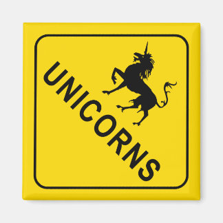 Unicorns crossing, Yellow Warning Road Sign マグネット