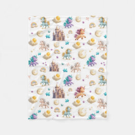 Unicorns & Fairytale Castle - Fantasy Kids Bedding フリースブランケット