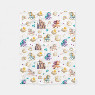 Unicorns & Fairytale Castle - Fantasy Kids Bedding フリースブランケット