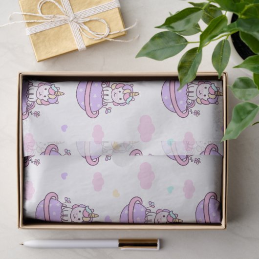 Unicorns on Planets Magical Space Pattern  薄葉紙 (ギフト)