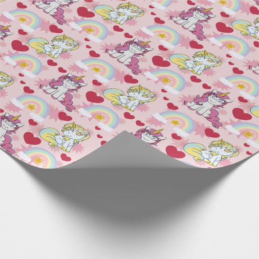 Unicorns, Rainbows and Hearts Pattern ラッピングペーパー (角)