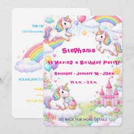 Unicorns & Rainbows Pastel Childs Birthday 招待状