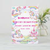 Unicorns & Rainbows Pastel Childs Birthday 招待状 (スタンド正面)