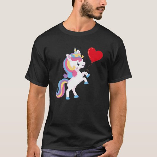 Unicorns With Heart Balloon Valentines Day Love Bo Tシャツ (正面)