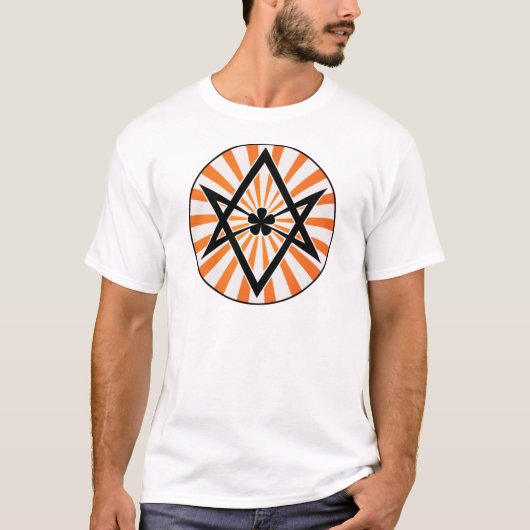 Unicursal六芒星のオレンジの日が差すこと Tシャツ (正面)