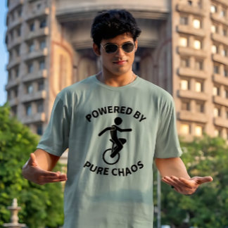 Unicycle – Powered By Pure Chaos | Funny Cycling Tシャツ
