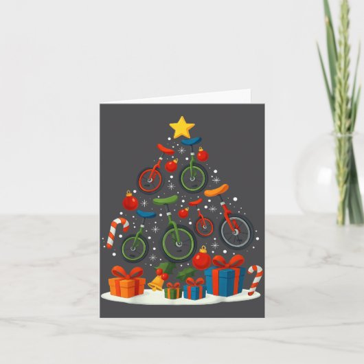 Unicycling Unicycle Christmas Tree Xmas  カード (正面)