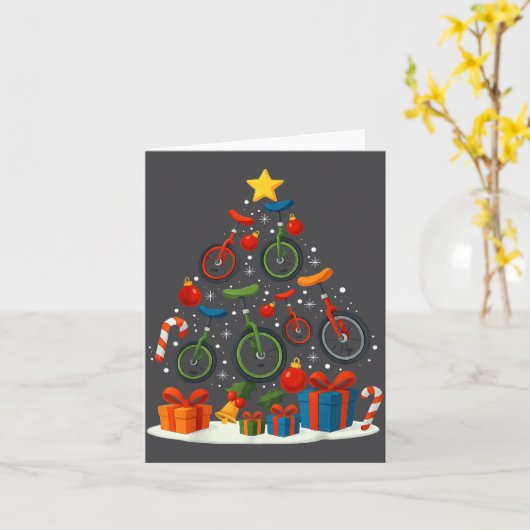 Unicycling Unicycle Christmas Tree Xmas  カード (黄色い花)