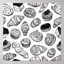 Uniform Pastry Pattern Decoupage Template Line Art ポスター