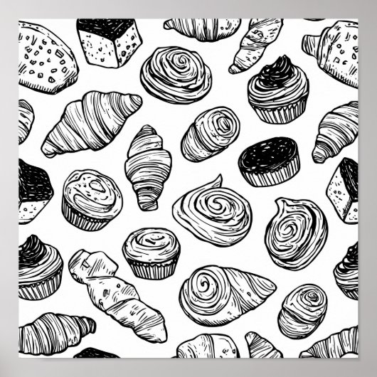 Uniform Pastry Pattern Decoupage Template Line Art ポスター (正面)