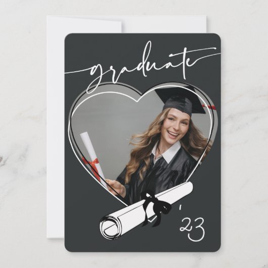 UNIGUEモダンハートフレーム卒業発表 案内状 (正面)