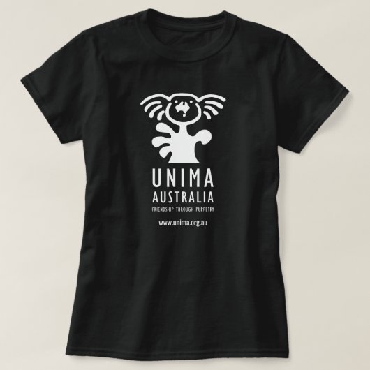 UNIMAオーストラリアレディースTシャツの黒 Tシャツ (デザイン正面)