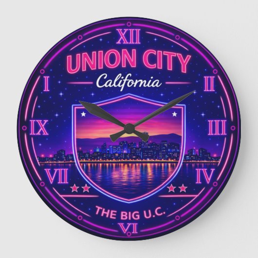 Union City California Skyline ラージ壁時計 (正面)