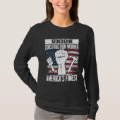 Union Construction Worker American USA Flag 4th of Tシャツ (正面)