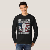 Union Construction Worker American USA Flag 4th of Tシャツ (正面フル)