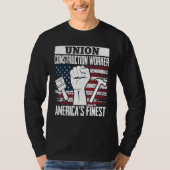 Union Construction Worker American USA Flag 4th of Tシャツ (正面)