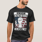 Union Construction Worker American USA Flag 4th of Tシャツ (正面)