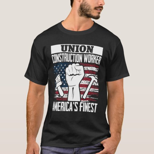 Union Construction Worker American USA Flag 4th of Tシャツ (正面)