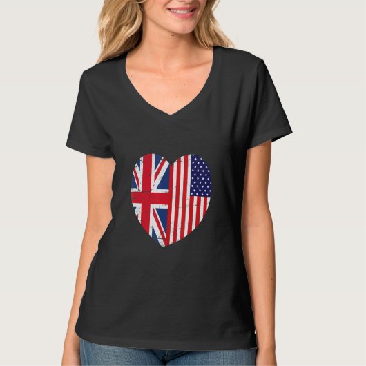 Union Jack and Unites States of America Flag Retro Tシャツ (正面)