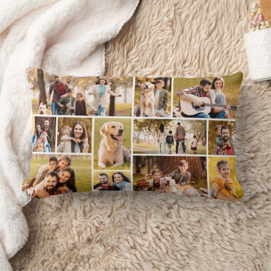 Unique 12 Photo Collage Minimalist Simple ランバークッション (ブランケット)