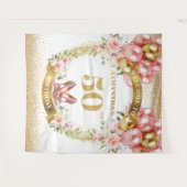Unique 50th Birthday Floral Gold Glitter Backdrop タペストリー (正面(横))