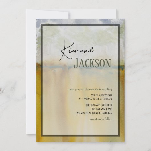 Unique Abstract Art Watercolor Wedding Invitation 招待状 (正面)