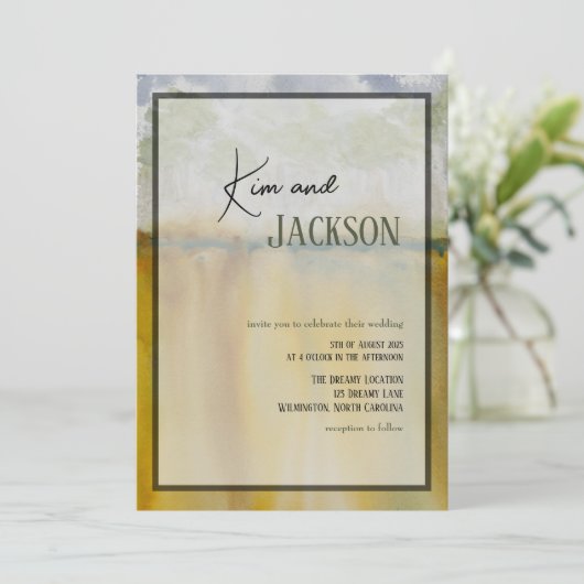 Unique Abstract Art Watercolor Wedding Invitation 招待状 (スタンド正面)