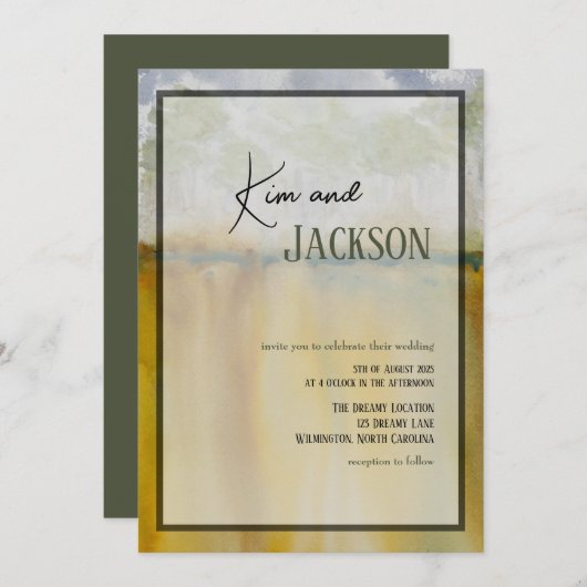 Unique Abstract Art Watercolor Wedding Invitation 招待状 (正面/裏面)