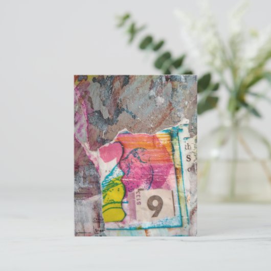  unique abstract mixed media collage Bird 9 ポストカード (スタンド正面)