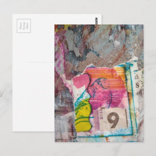  unique abstract mixed media collage Bird 9 ポストカード (正面/裏面)