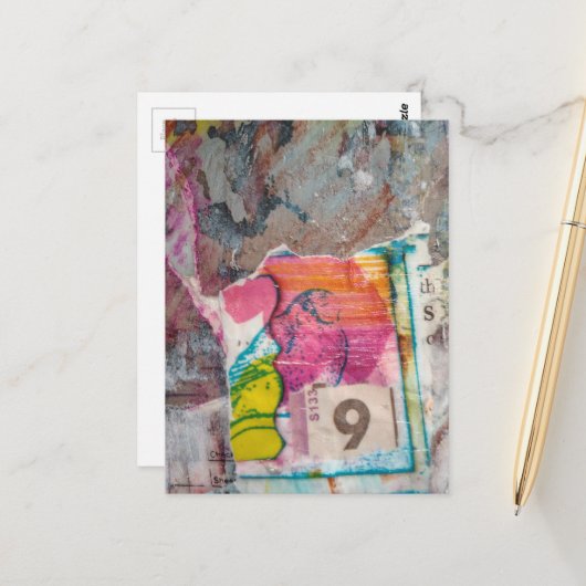  unique abstract mixed media collage Bird 9 ポストカード (正面/裏面インサイチュ)