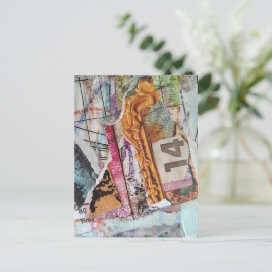  unique abstract mixed media collage Time 14 ポストカード (スタンド正面)