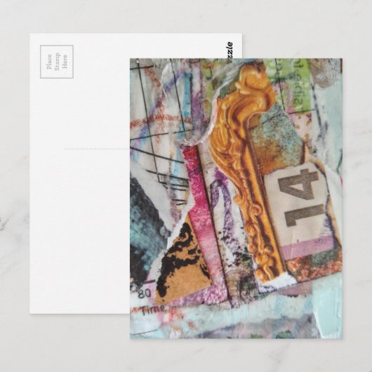 unique abstract mixed media collage Time 14 ポストカード (正面/裏面)