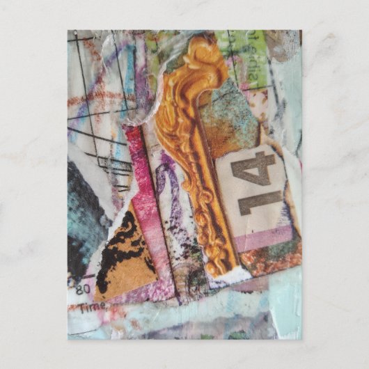  unique abstract mixed media collage Time 14 ポストカード (正面)
