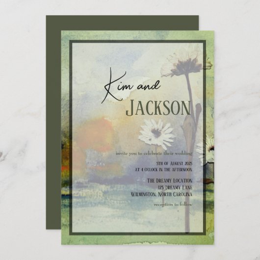 Unique Art Flower Wedding Invitation 招待状 (正面/裏面)