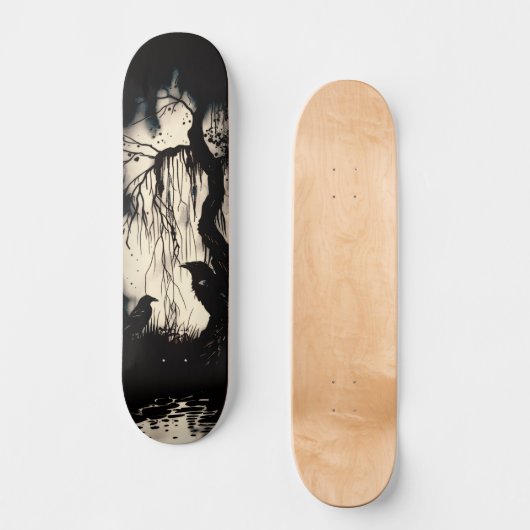 Unique Artsy Gothic Raven Skate Deck スケートボード (正面)