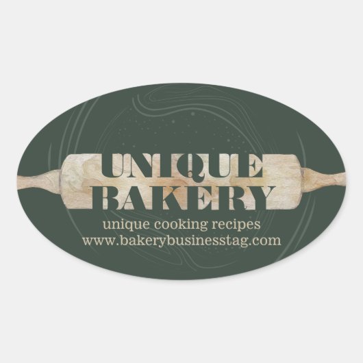 Unique Bakery Rolling Pin Sage Packaging Logo 楕円形シール (正面)