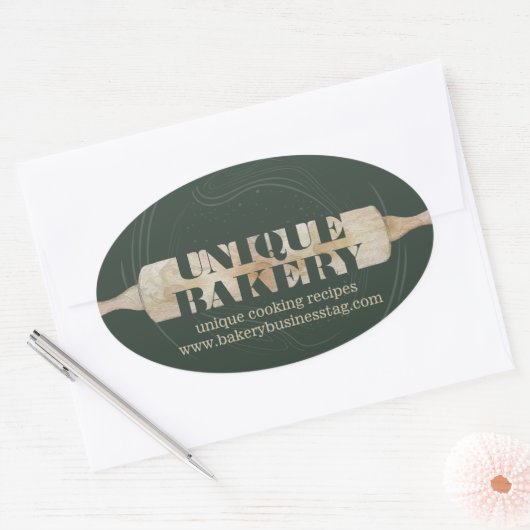 Unique Bakery Rolling Pin Sage Packaging Logo 楕円形シール (封筒)