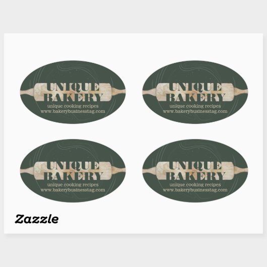 Unique Bakery Rolling Pin Sage Packaging Logo 楕円形シール (シート)