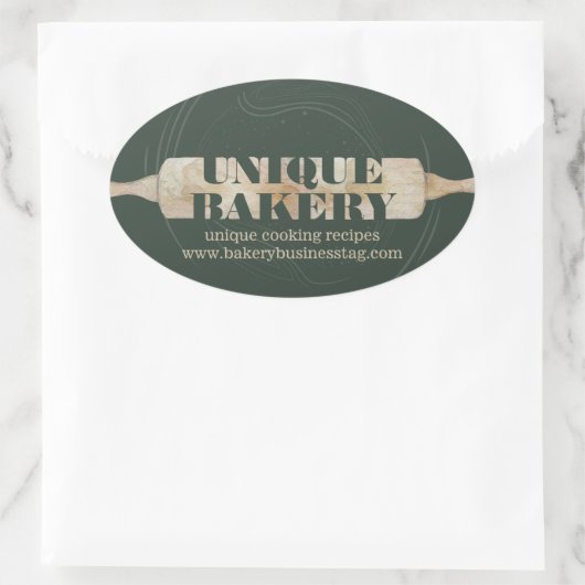 Unique Bakery Rolling Pin Sage Packaging Logo 楕円形シール (バッグ)