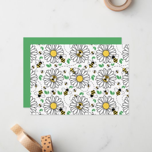 Unique Bees & Daisies Spring Note Card ノートカード (正面/裏面インサイチュ)