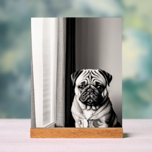 Unique Black and White Pug Dog Portrait アクリルサイン (ニュートラル)